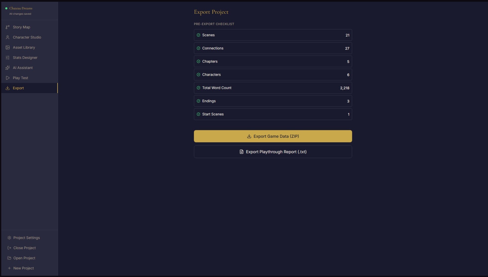 Export dialog